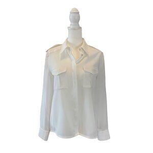 Vintage 80s Blue Ice Made in Hong Kong White Polyester Nautical Blouse Sz 8
